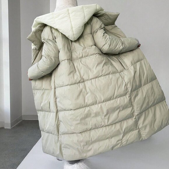 Multicolor Casual Women's Color Block Hooded Long Coat - Picture 2 of 6